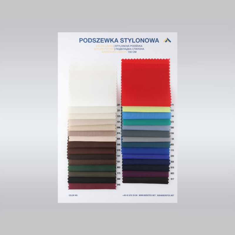 Katalog kolorów stylonowych podszewek poliestrowych