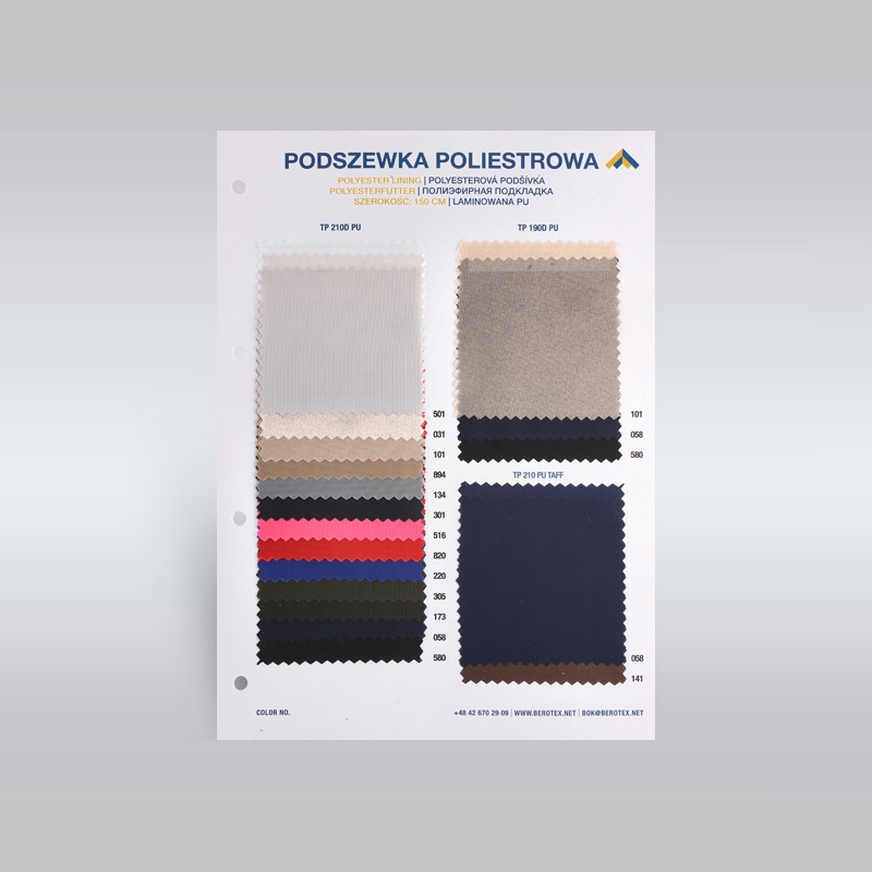 Katalog kolorów podszewek poliestrowych 190D/210D