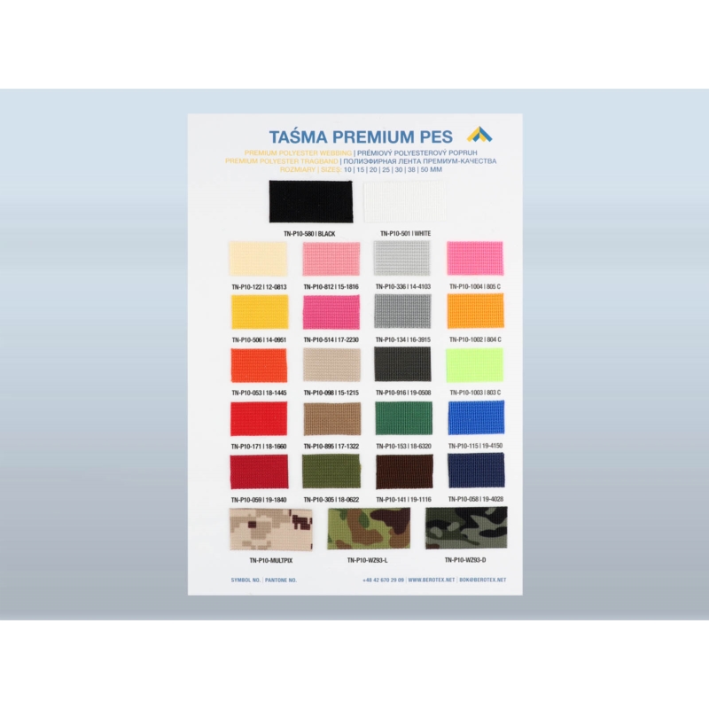 Katalog kolorów taśmy premium pes p10