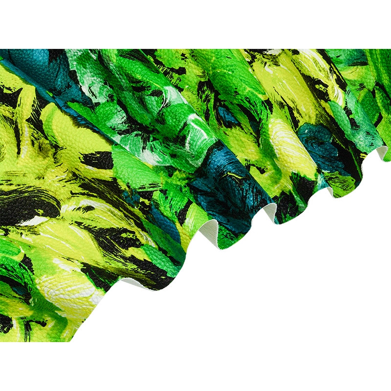 Sztuczna skóra drukowana kwiaty malowane zieleń 35 mb