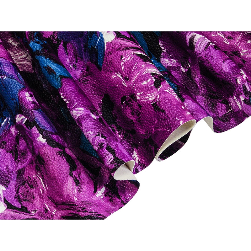 Sztuczna skóra drukowana kwiaty malowane fiolet 35 mb