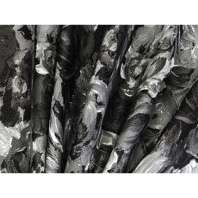 IMITATION LEATHER GRAY PAINTED FLOWERS 140 CM 1 MB