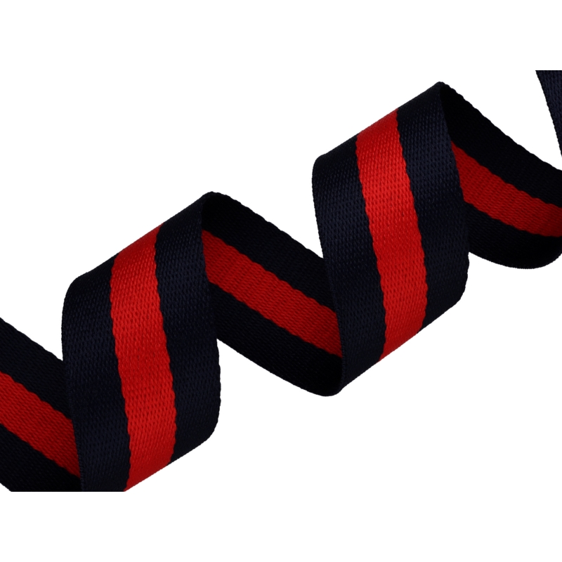 Polycotton webbing 38 mm / 1,40 (+/- 0,05) mm navy blue and red 50 yd