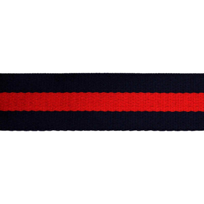 Polycotton webbing 38 mm / 1,40 (+/- 0,05) mm navy blue and red 50 yd