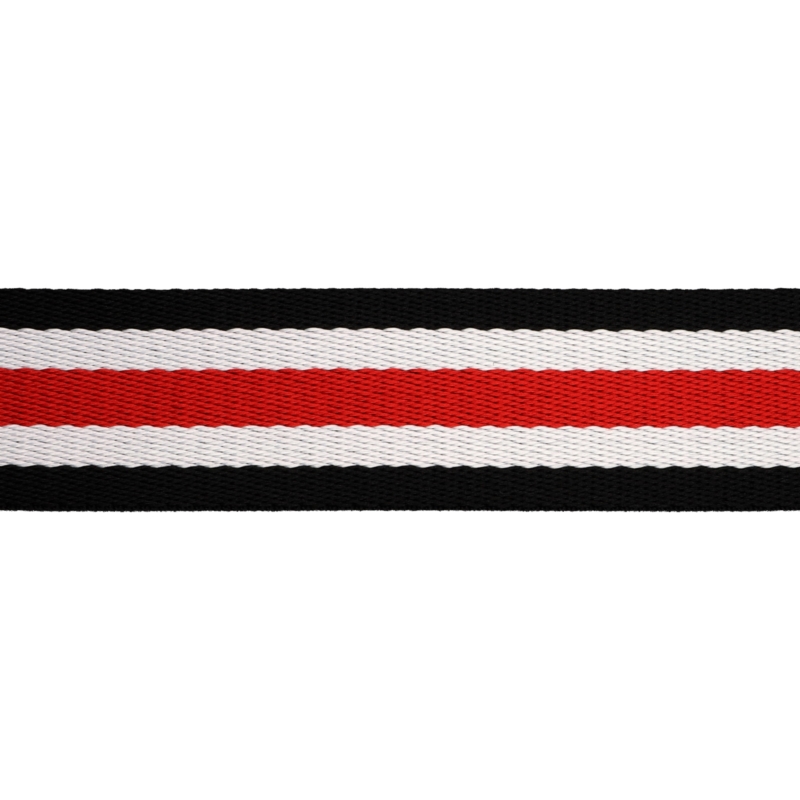 Polycotton popruh 38 mm / 1,40 (+/- 0,05) mm (42) tmavě modrá, bílá a červená 50 yd
