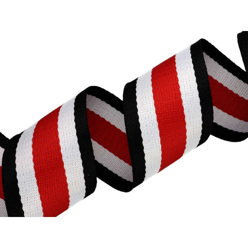 POLYCOTTON WEBBING 50 MM / 1,50 (+/-0,05) MM (42) NAVY BLUE AND WHITE WITH RED STRIPE 50 YD