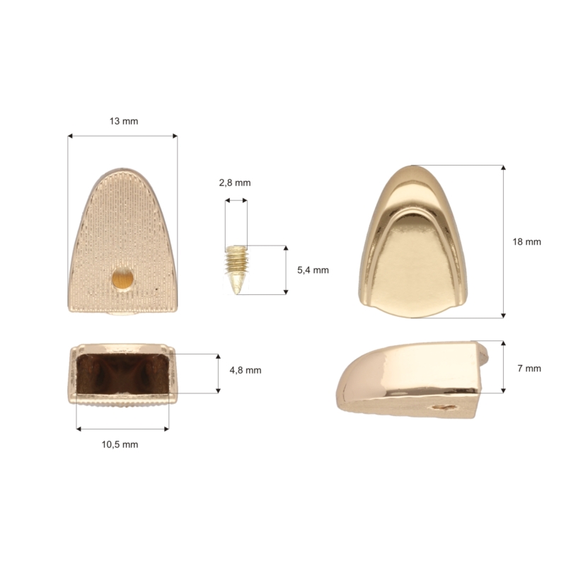Metal fitting for zip tape glossy gold 100 pcs