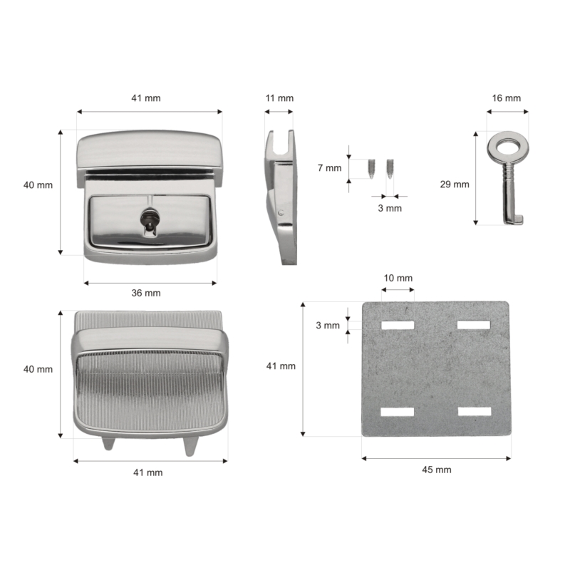 Briefcase lock 42/42 mm 150 cecylia nickel 14 pcs