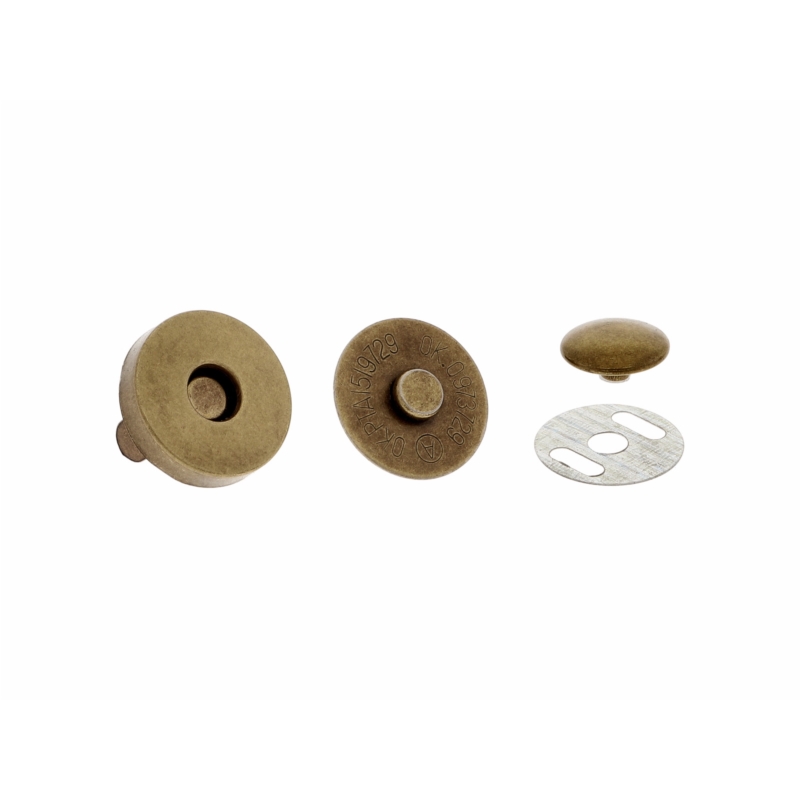 Magnetic button round with snap fastener 18/18 mm old gold 100 pcs