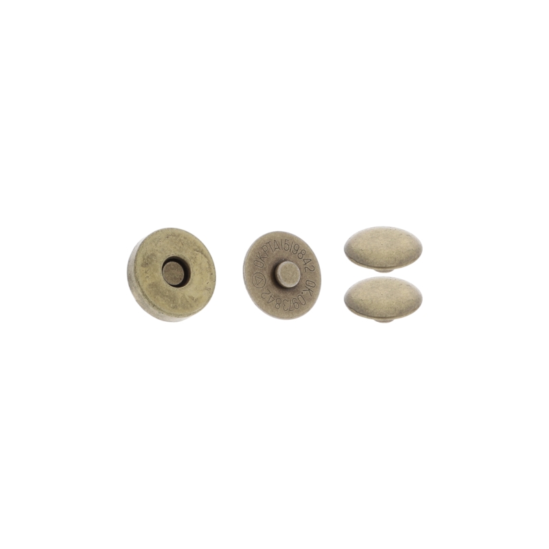 Magnetic button round with double snap fastener 14/14 mm old gold 200 pcs