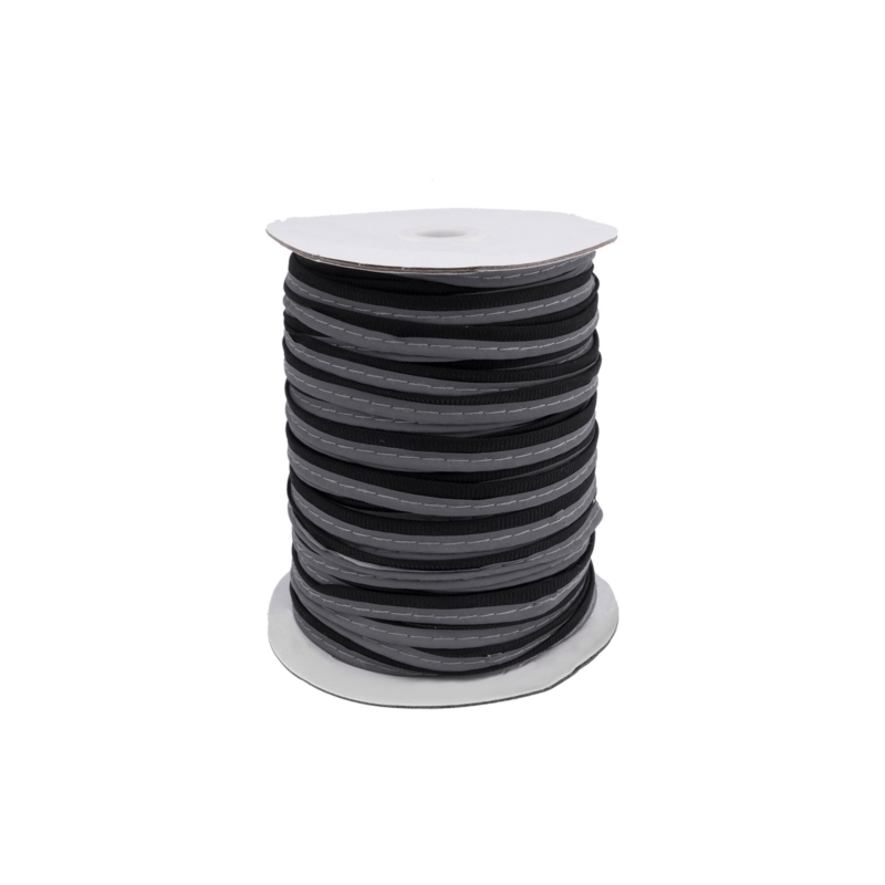 Reflective piping tape silver-black 100 mb