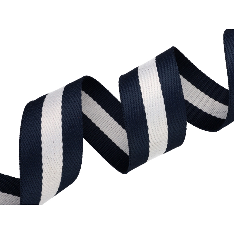 POLYCOTTON WEBBING 38 MM / 1,40 (+/- 0,05) MM NAVY BLUE AND WHITE 50 YD