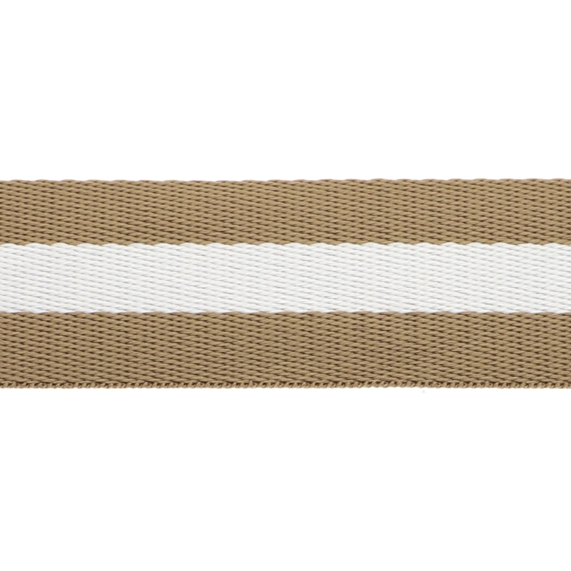Polycotton webbing 50 mm / 1,50 (+/-0,05) mm (31) beige and white 50 yd