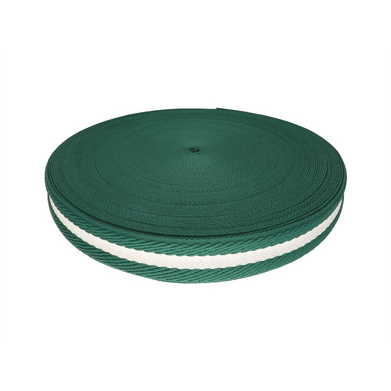 Polycotton webbing 38 mm/2,0 white and green 50 yd