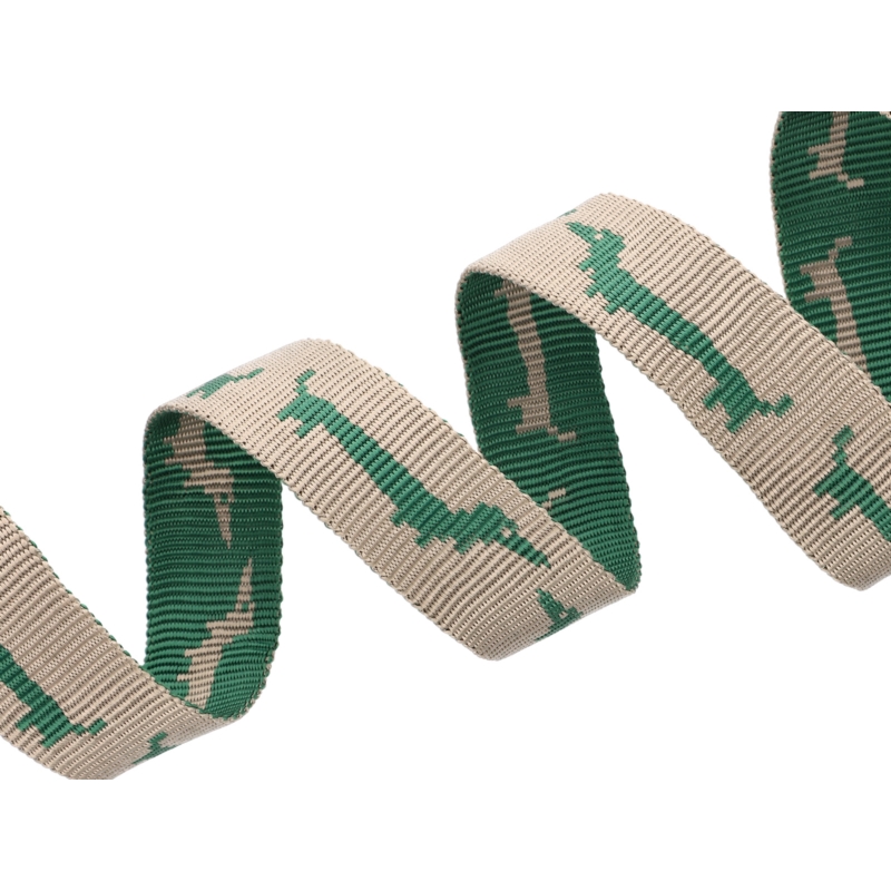 WEBBING 25 MM / 1,45    MM&nbspGREEN-BEIGE IN THE&nbspDACHSHUNDS PP 50   YD
