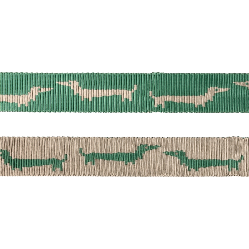 WEBBING 25 MM / 1,45    MM&nbspGREEN-BEIGE IN THE&nbspDACHSHUNDS PP 50   YD