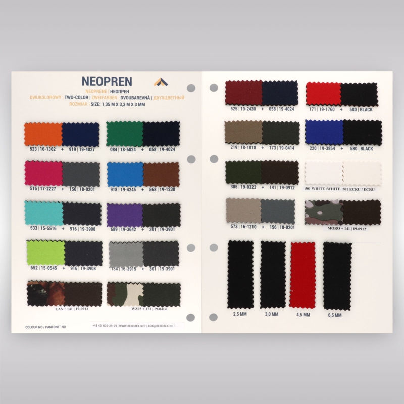 Product color with neoprene foam fabrics