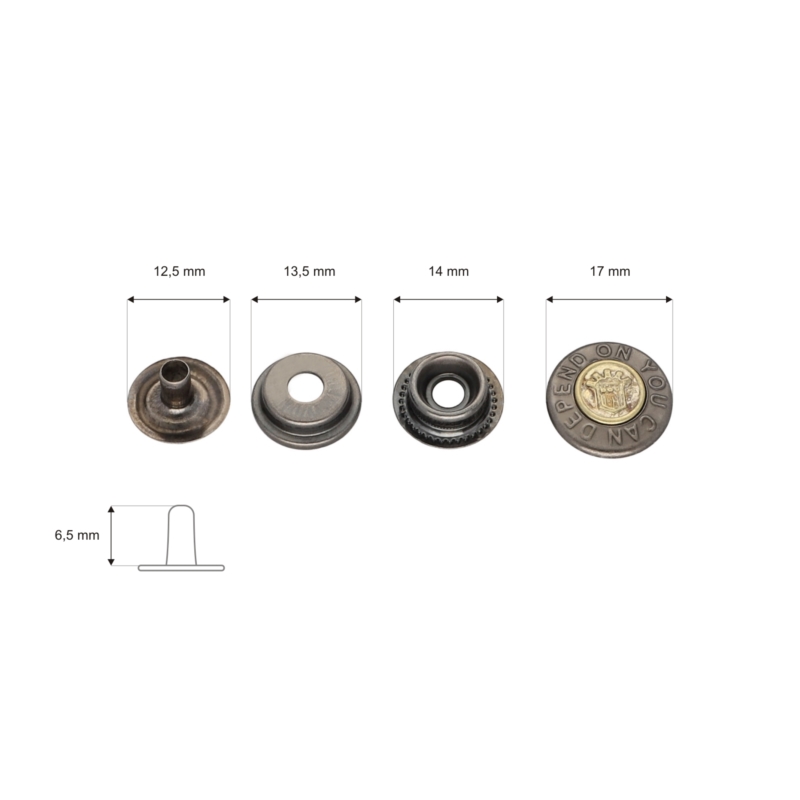 Druckknopf aus metall 17 mm schwarznickel 720 st.