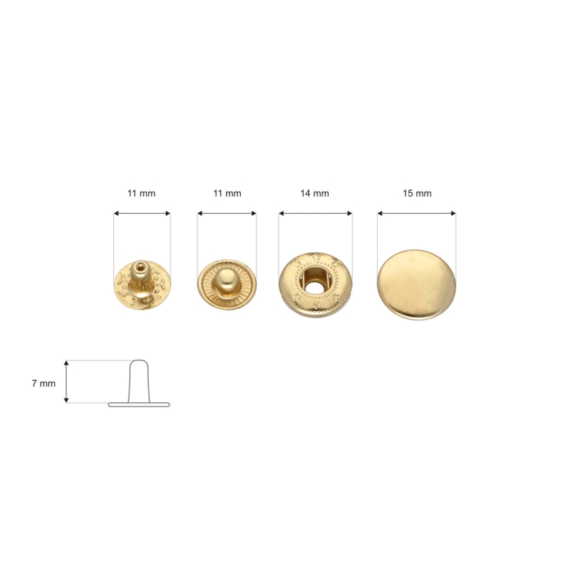 Metal snap fastener alfa 15 mm light gold 720 pcs