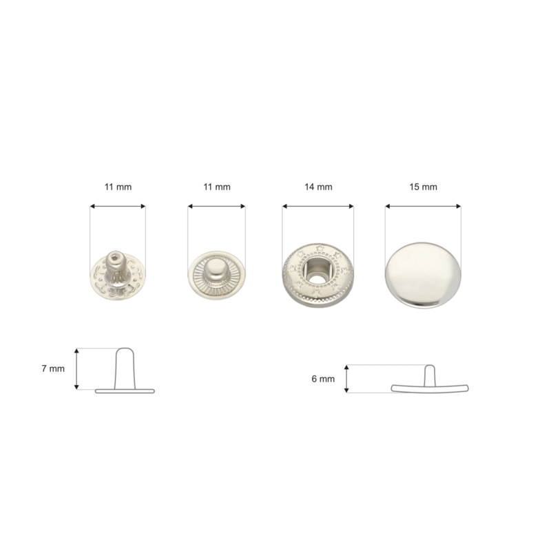 Stainless metal snap fastener alfa 15 mm nickel