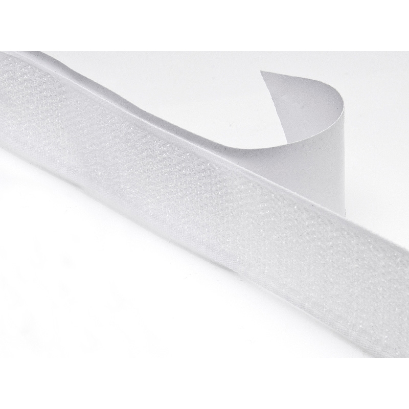 Hook and loop tape with glue  white 501 polyester/nylon hook 25 mb