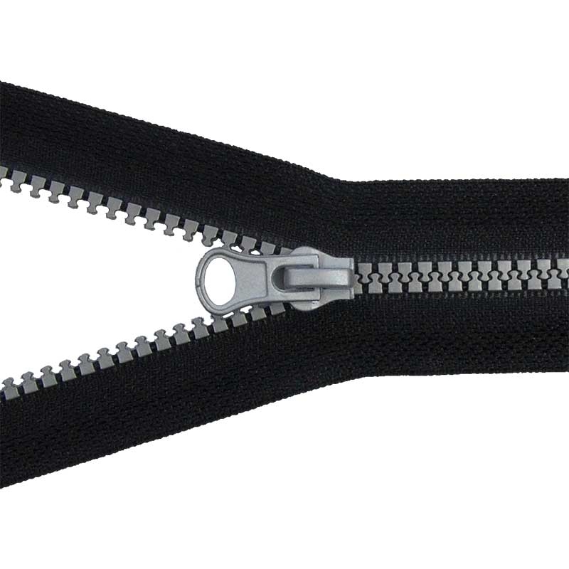 PLASTIC READY ZIPPER 5 CLOSE END 16 cm (580) BLACK + SILVER 50 PCS