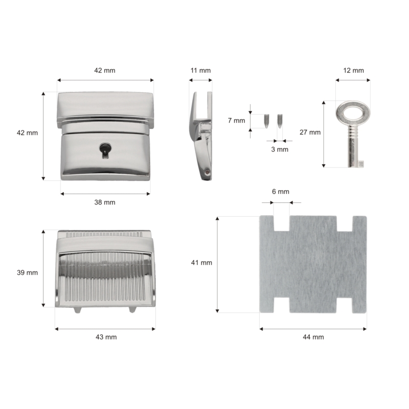 Briefcase lock 43/43 mm 084 wiktoria nickel 10 pcs