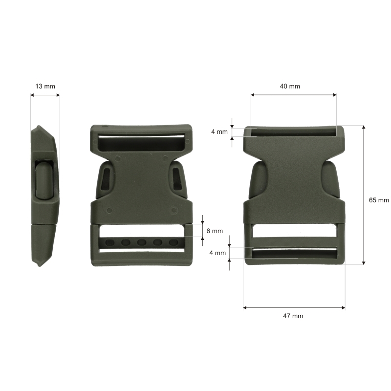 Plastic buckle 40 mm khaki 100  pcs