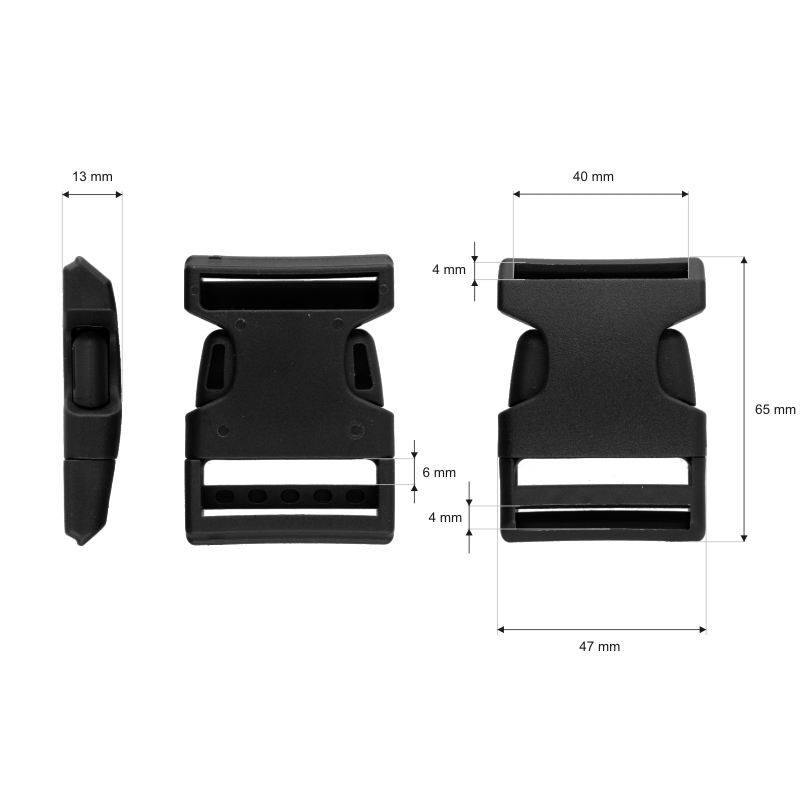 Plastic buckle 40 mm black 100  pcs