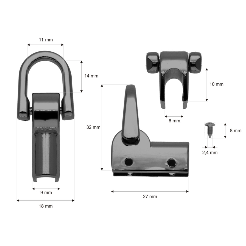 10 kompletów uchwytów metalowych 11 mm czarny nikiel połysk