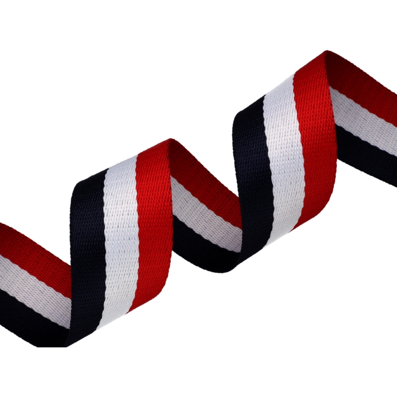 Polycotton webbing 38 mm / 1,40 (+/- 0,05) mm (7) navy blue, white and red 50 yd