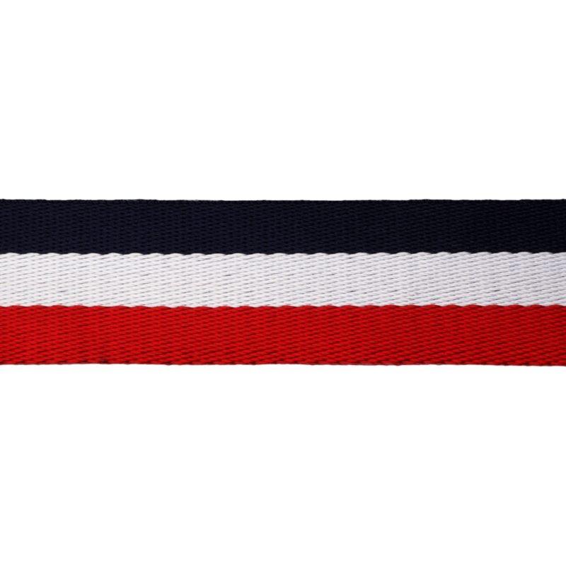 Polycotton tragband 38 mm / 1,40 (+/- 0,05) mm (7) marineblau, weiss und rot 50 yd