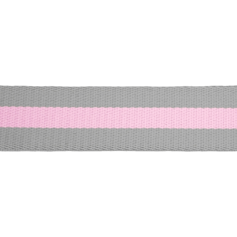 POLYCOTTON TRAGBAND 38 MM / 1,40 (+/- 0,05) MM (22) GRAU-ROSA-GRAU 50 YD