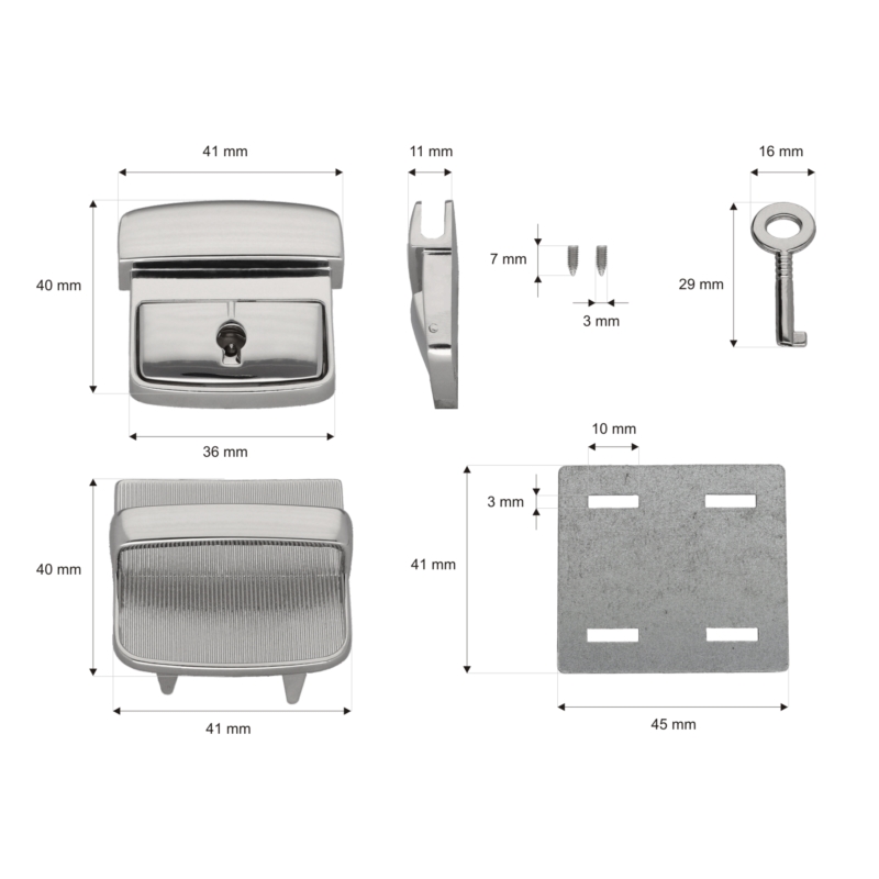 Mappenverschluss aus metall 42/42 mm 150 cecylia nickel 14 st.