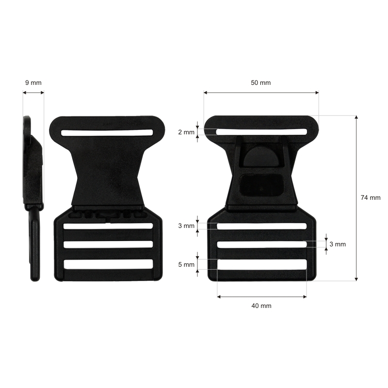 Plastic buckle 40 mm tola1 black 50 pcs