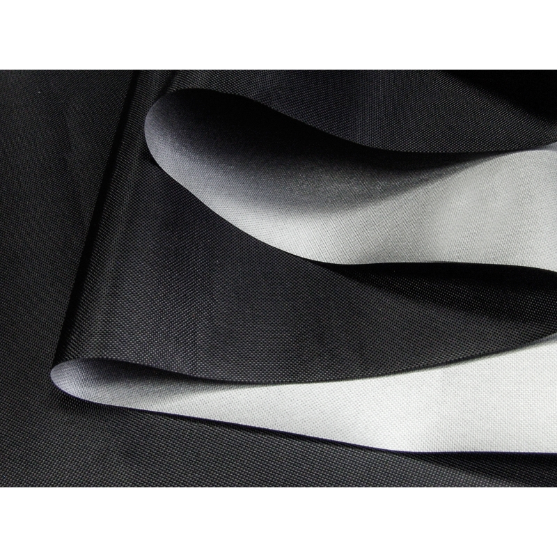 POLYESTER FABRIC 420D PU  COVERED BLACK/SILVER 150 CM 100 MB