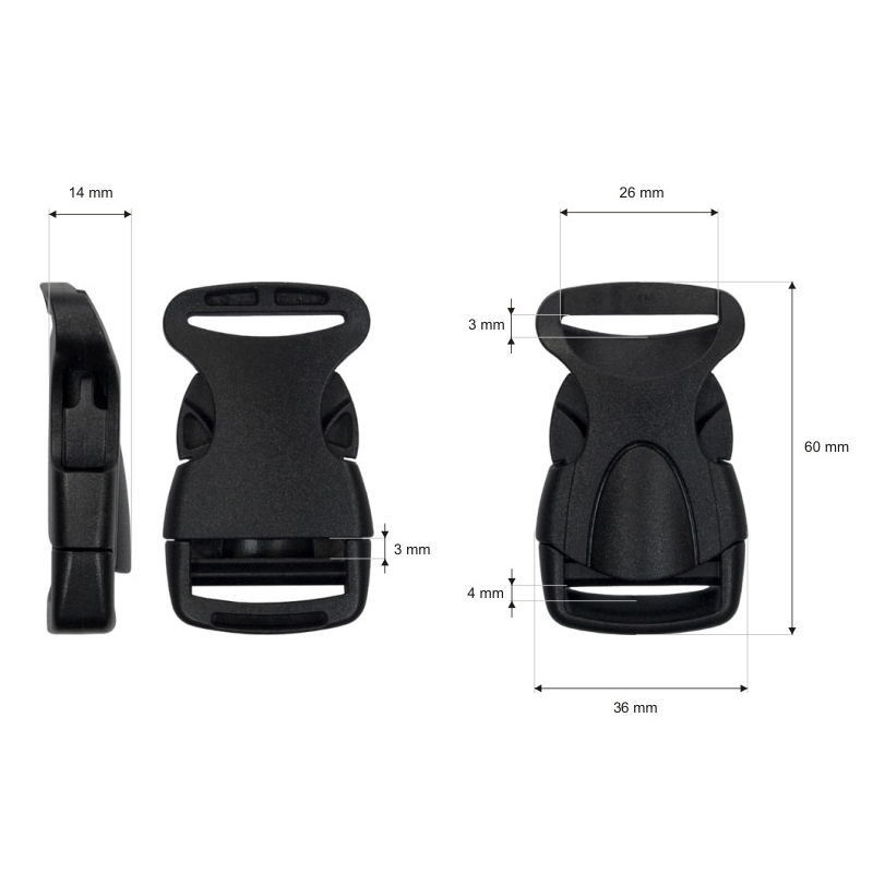 PLASTIC BUCKLE 26 MM ODETTA BLACK 100         PCS