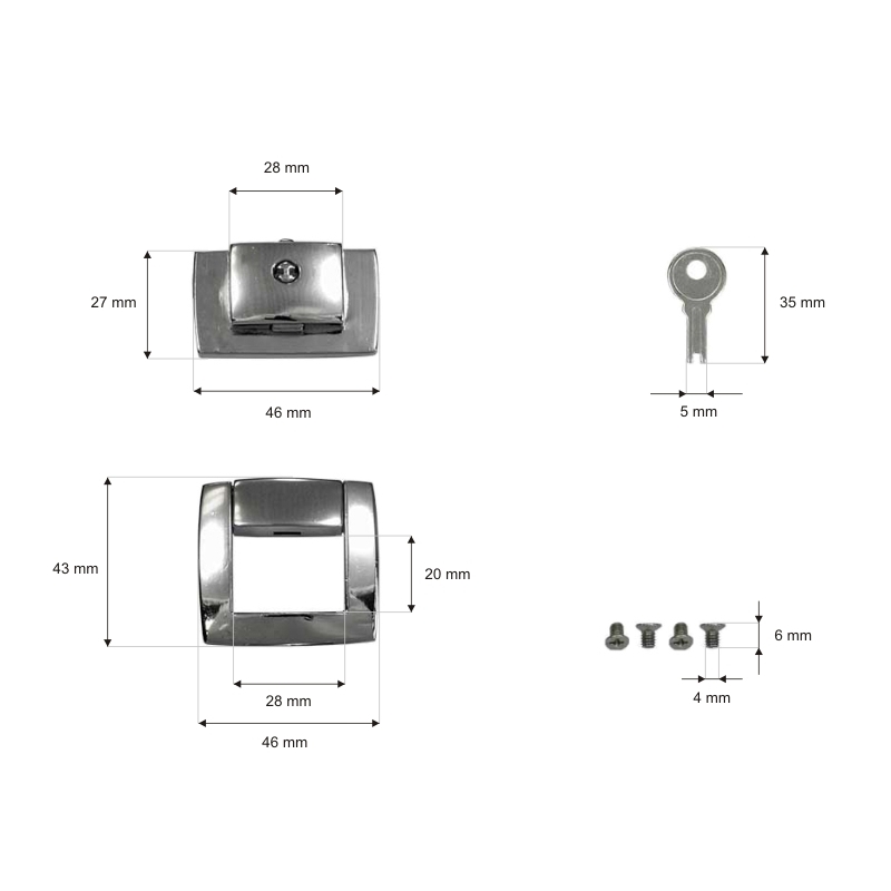 Briefcase lock 46/43 mm pbs-002 nickel 1 pcs