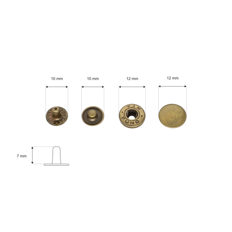 Metal snap fastener alfa 12,5 mm old gold 720 pcs