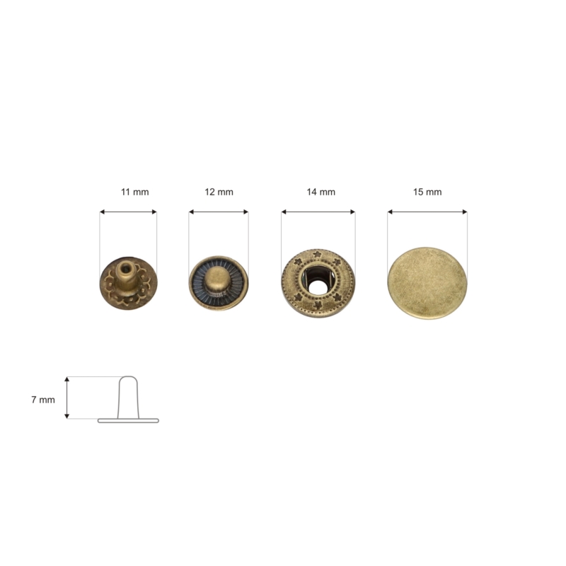 Metal snap fastener alfa 15 mm old gold 720 pcs