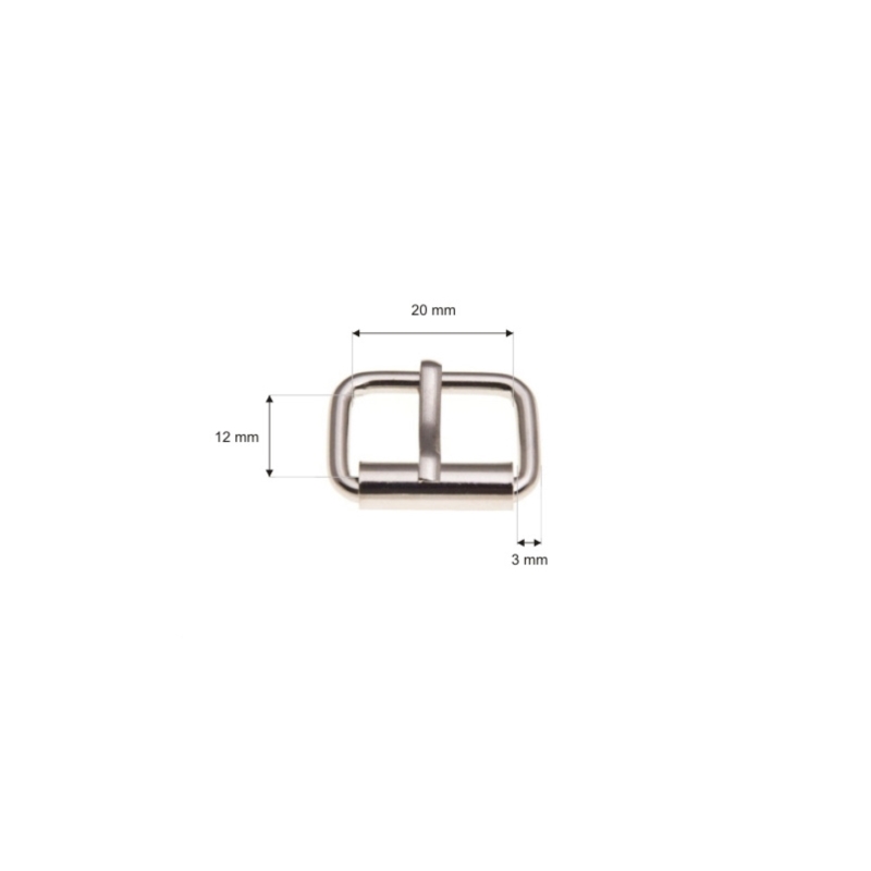 METAL ROLLER BUCKLE SINGLE 20/12/3 MM NICKEL  WIRE  100 PCS