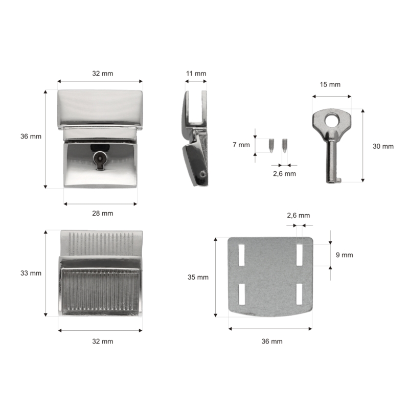 Briefcase lock 32/36 mm 038 wiktoria nickel 18 pcs