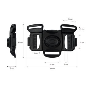 Klamra plastikowa podwójna 25 mm 5-way Tekla 1 czarna