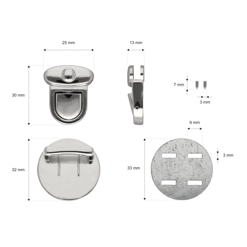 Briefcase lock 31/34 mm 529 nickel 16 pcs