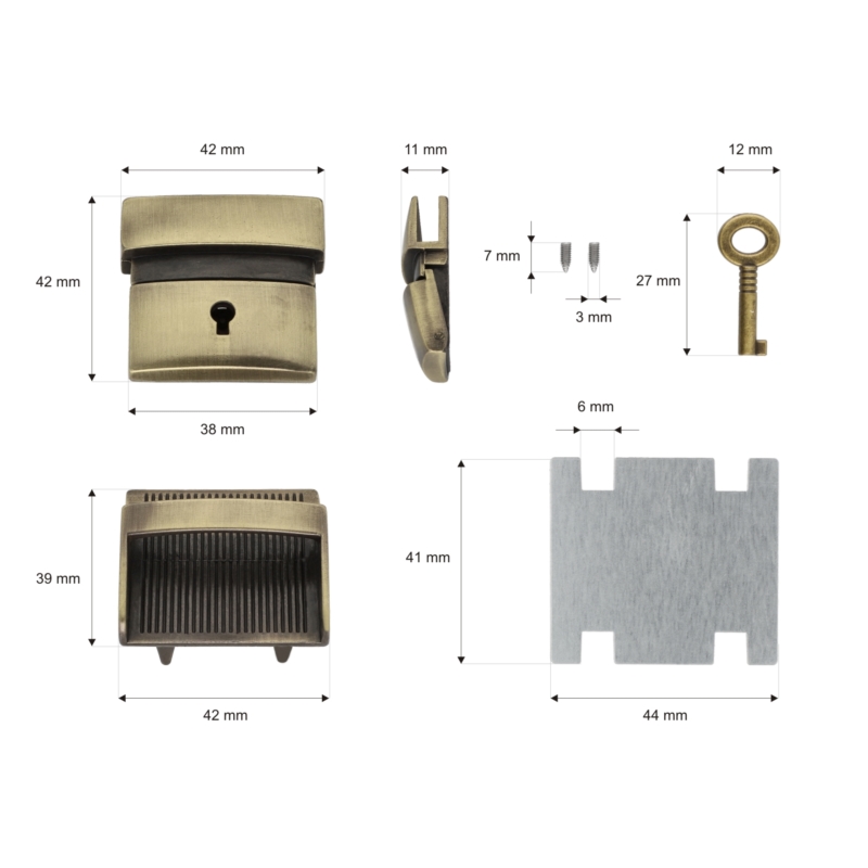 Briefcase lock 43/43 mm 084 wiktoria old gold 14 pcs