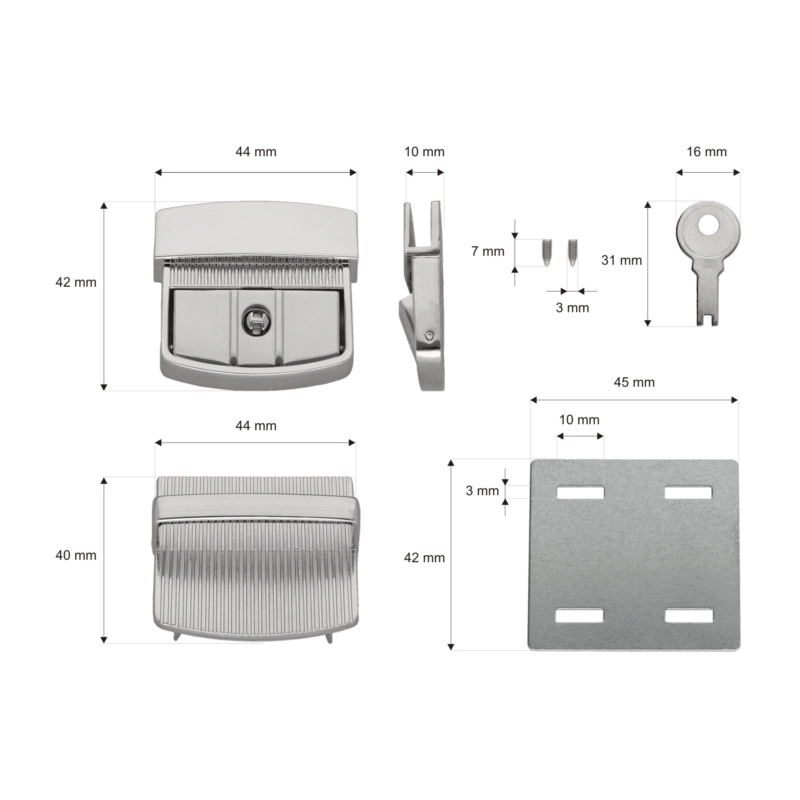 Briefcase lock 43/42 mm 0511 maria glossy nickel 14 pcs