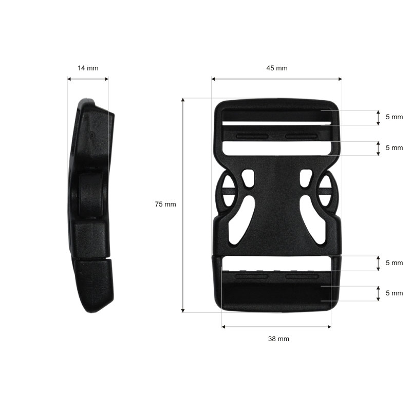 Plastic buckle 38 mm berenika black 100 pcs