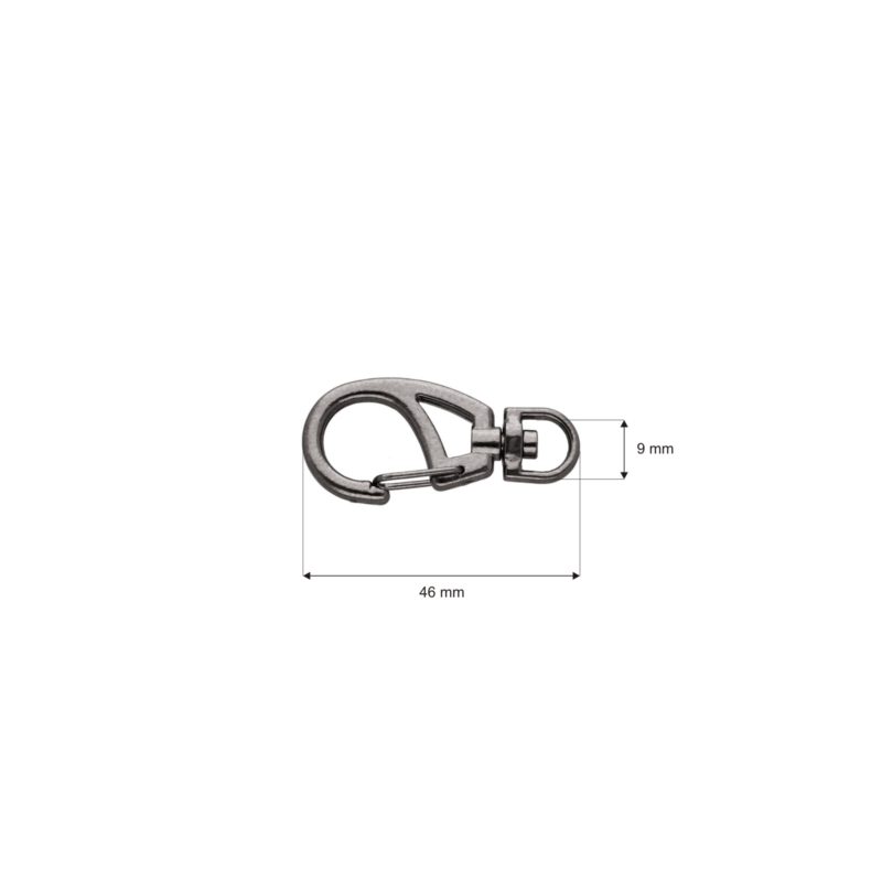 EXTRA SHINING METAL SNAP HOOK 9 MM MODEST BLACK  NICKEL 1 PCS