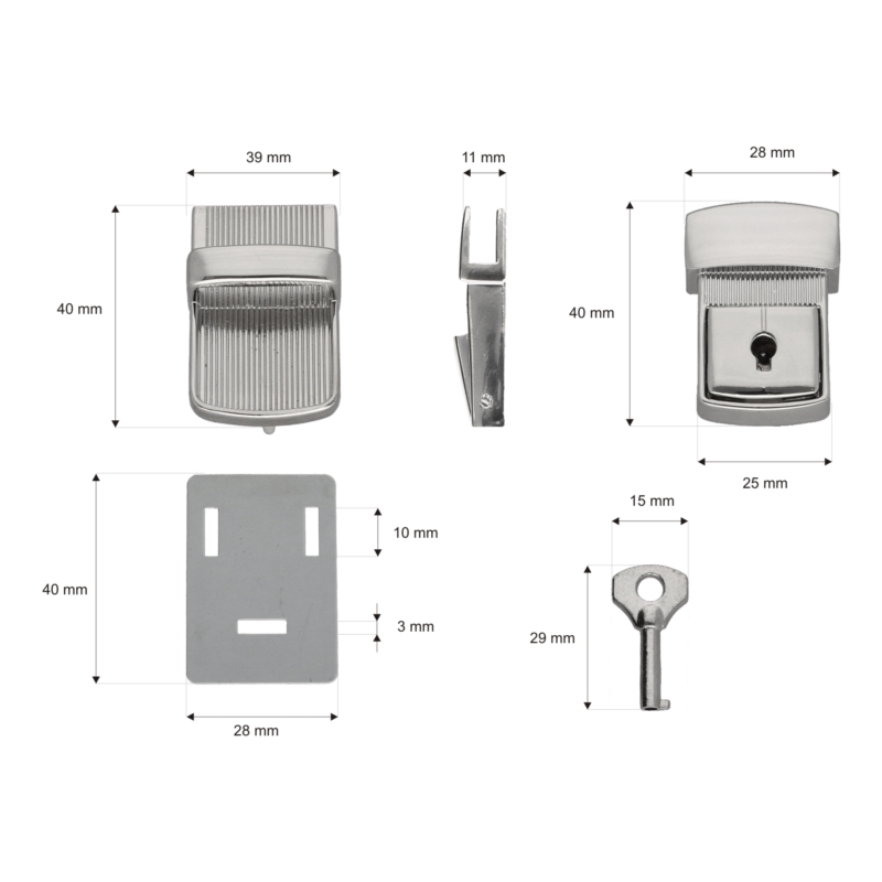 Zamek do teczki metalowy 28/42 mm a338 nikiel