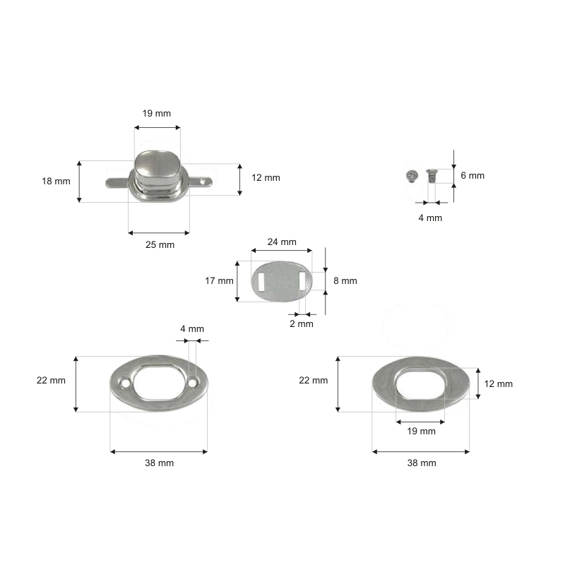 Briefcase lock 38/22 mm a142 eleonora nickel 5 pcs